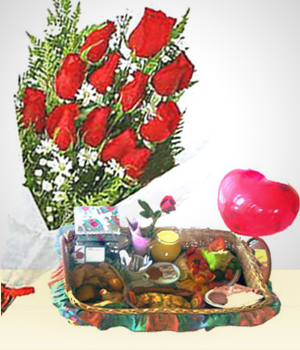 Flores a Bolivia Combo Maanero: Desayuno + Bouquet de 12 rosas