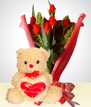 Festividades Prximas - Combo Romance: Bouquet de 6 rosas + Peluche