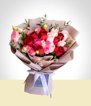 Cumpleaos - Bouquet de Rosas y Lisianthus